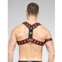 Maskulo Skulla X-Style Bulldog Harness in Schwarz/Rot